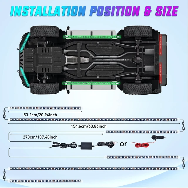 Alt view image 4 of 7 - 6PCS RGB LED Underglow Lights Strip with APP & Remote Control | 300 LEDs RGB Multi Color Neon Accent DIY Sound Active Function Music Mode Underbody Light Strips for Van SUV Truck