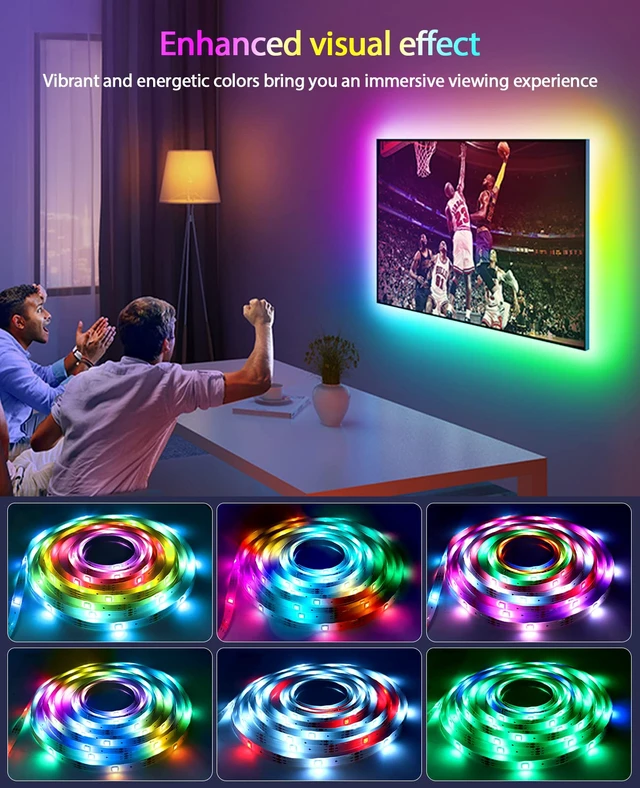 Alt view image 5 of 7 - TV Led Backlight,13.1ft ICRGB LED Lights for TV USB Light Strip for 40-65 inch Monitor Behind Lighting, Rainbow Color TV Lights Music Sync Bluetooth APP Control with Remote