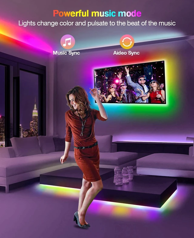 Alt view image 4 of 7 - TV Led Backlight,13.1ft ICRGB LED Lights for TV USB Light Strip for 40-65 inch Monitor Behind Lighting, Rainbow Color TV Lights Music Sync Bluetooth APP Control with Remote