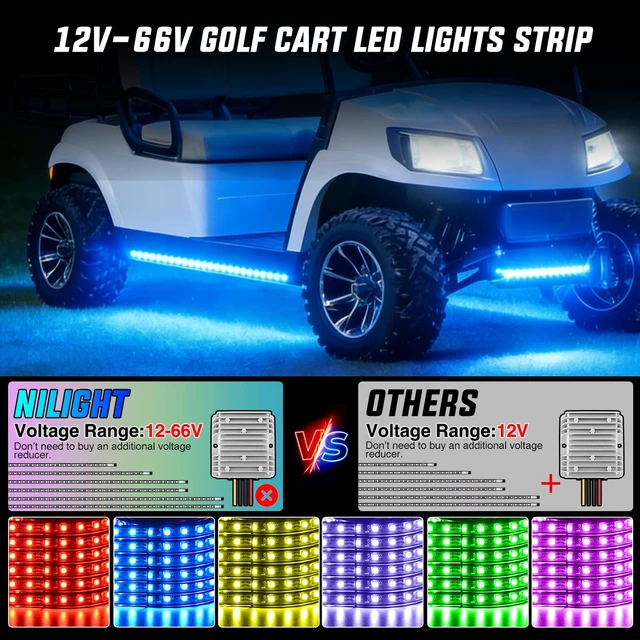 Alt view image 2 of 7 - 6PCS Golf Cart RGB LED Underglow Light Strips Kit APP & Remote | Multi-Mode Neon Accent Lighting Lamp Sound Active Music Sync IP67 Waterproof 12V-66V Input for EZGO Yamaha Club Car