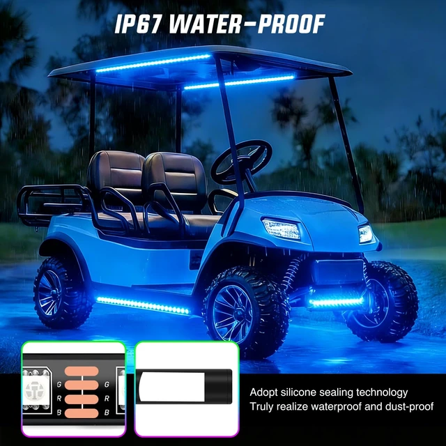 Alt view image 4 of 7 - 6PCS Golf Cart RGB LED Underglow Light Strips Kit APP & Remote | Multi-Mode Neon Accent Lighting Lamp Sound Active Music Sync IP67 Waterproof 12V-66V Input for EZGO Yamaha Club Car