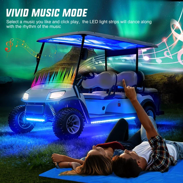 Alt view image 7 of 7 - 6PCS Golf Cart RGB LED Underglow Light Strips Kit APP & Remote | Multi-Mode Neon Accent Lighting Lamp Sound Active Music Sync IP67 Waterproof 12V-66V Input for EZGO Yamaha Club Car