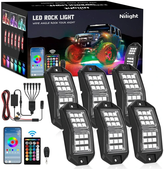 Main image of RGB LED Rock Lights Kit 6 PCS 18LED Wide Angle Wheel Well Light | With Remote & Bluetooth App Dual Control Multi Modes Underglow Multicolor Neon Pod For ATV UTV SUV Truck RZR Boat