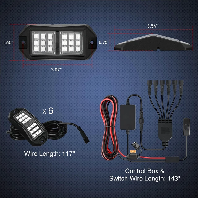 Alt view image 2 of 7 - RGB LED Rock Lights Kit 6 PCS 18LED Wide Angle Wheel Well Light | With Remote & Bluetooth App Dual Control Multi Modes Underglow Multicolor Neon Pod For ATV UTV SUV Truck RZR Boat