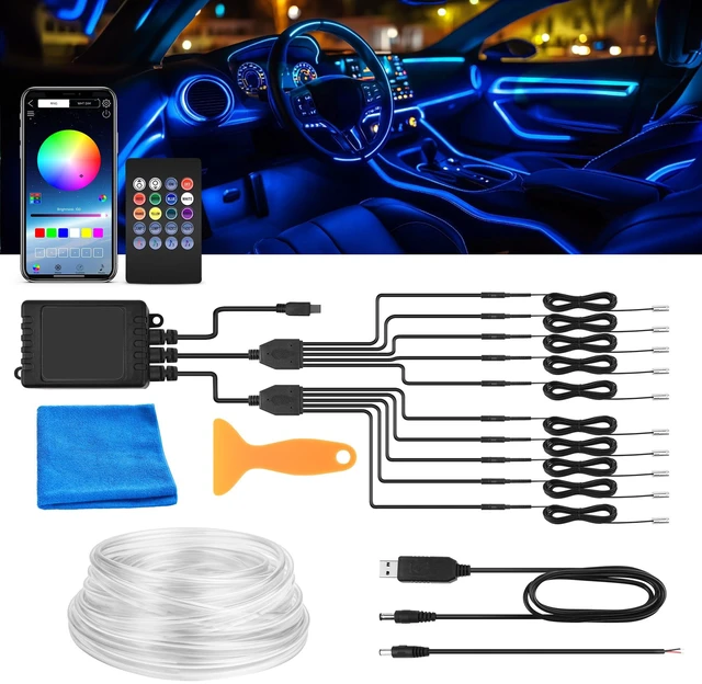 Main image of 10 in 1 RGB Interior Car LED Strip Lights, APP and Remote Control | Sound Active & Music Sync Mode, 16 Million Colors & 29 Dynamic Modes, Adjust Brightness, 470-Inch Fiber Optic