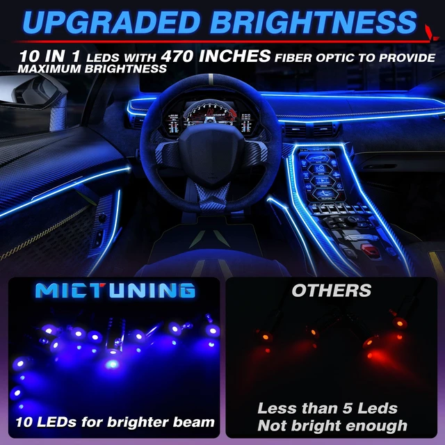 Alt view image 2 of 7 - 10 in 1 RGB Interior Car LED Strip Lights, APP and Remote Control | Sound Active & Music Sync Mode, 16 Million Colors & 29 Dynamic Modes, Adjust Brightness, 470-Inch Fiber Optic