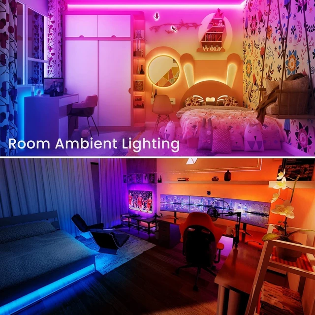 Alt view image 5 of 7 - 130ft Bluetooth LED Strip Lights, RGB Color Changing, Music Sync, App Control, Indoor Usage, 5050 SMD, 2 Rolls, for Bedroom Kitchen TV Party (APP+Remote +Mic)