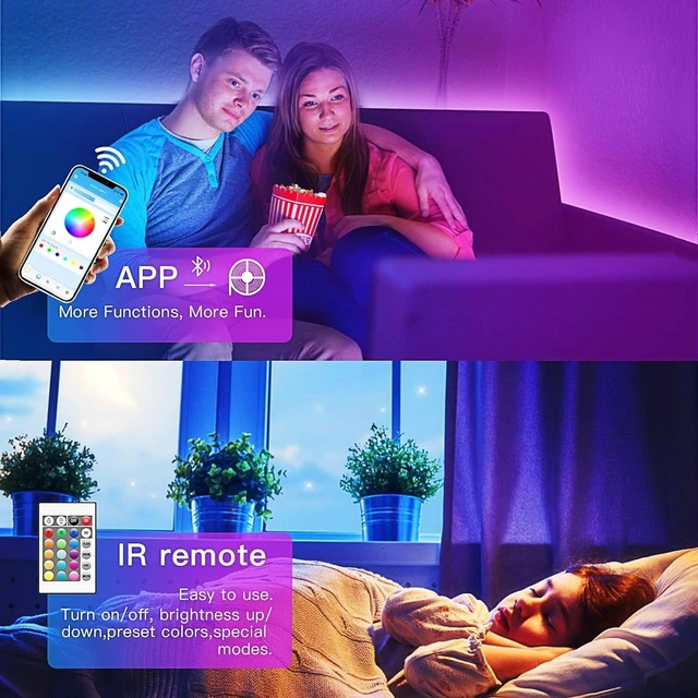 Alt view image 4 of 7 - 130ft Bluetooth LED Strip Lights, RGB Color Changing, Music Sync, App Control, Indoor Usage, 5050 SMD, 2 Rolls, for Bedroom Kitchen TV Party (APP+Remote +Mic)