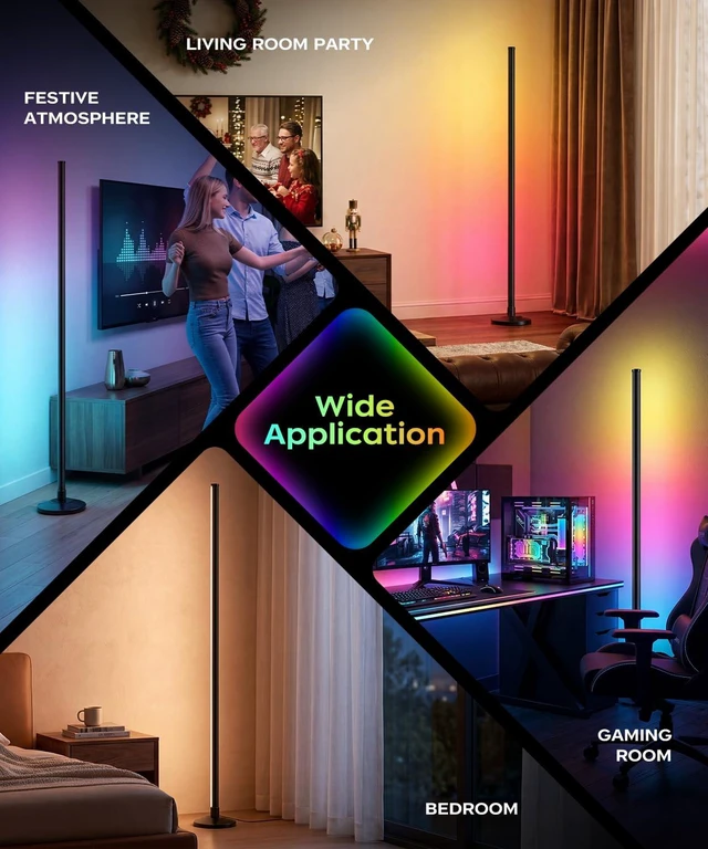 Alt view image 7 of 7 - Corner Floor Lamp, Smart RGB LED Corner Lamp with Music Sync and 16M+ DIY Colors, Remote & App Control, Color Changing Ambient Lighting, Floor Lamps for Living Room, Bedroom and Party