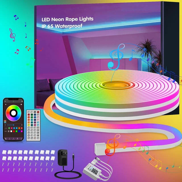 Main image of 32.8FT RGB Led Neon Rope Lights Outdoor with Remote & App Control | (1 Roll) Music Sync Neon Lights Color Changing,IP65 Neon Led Strip Lights,DIY Flexible Led Lights For Bedroom, Gaming, Party