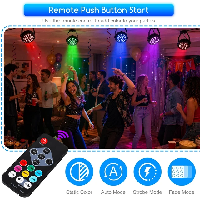 Alt view image 2 of 7 - Strobe Lights Halloween, Mini Strobe Light for Parties 1Pack | Sound Activated | Remote Control | 54 RGB LED Flash Light for DJ Stage Wedding Club | Adjustable Speed | Plug-In | Full Color