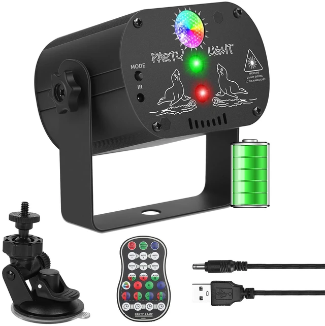 Main image of Party Lights DJ Disco Light, RGB LED Strobe Light, Battery Powered Sound Activated Projector with Remote Control for Christmas Halloween Decorations Birthday Stage Show Dance Wedding