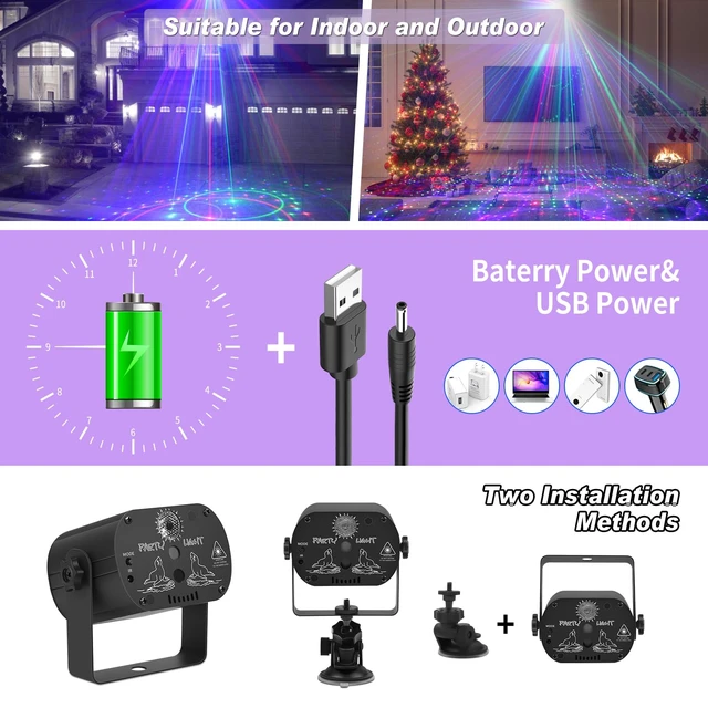 Alt view image 2 of 7 - Party Lights DJ Disco Light, RGB LED Strobe Light, Battery Powered Sound Activated Projector with Remote Control for Christmas Halloween Decorations Birthday Stage Show Dance Wedding