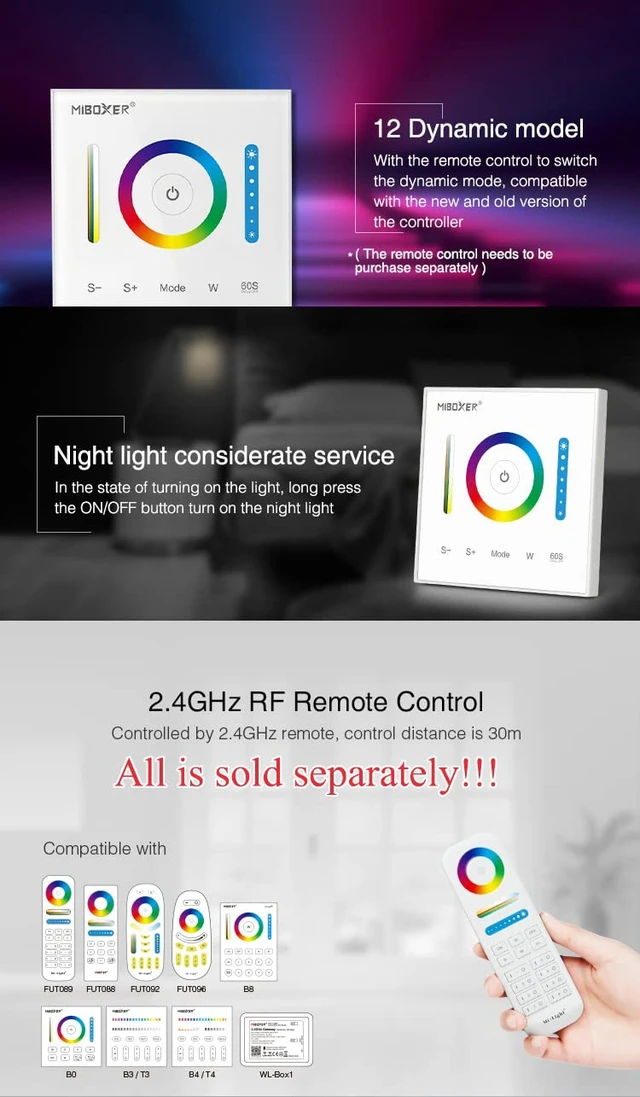 Alt view image 5 of 7 - P3 Wall-Mounted Full Touch Panel Controller for 3528 5050 2835 RGB RGBW RGB+CCT Dimmable Color Changing LED Strip Lighting DC 12-24V 10A 120W 240W.Support Voice and DMX512 Control