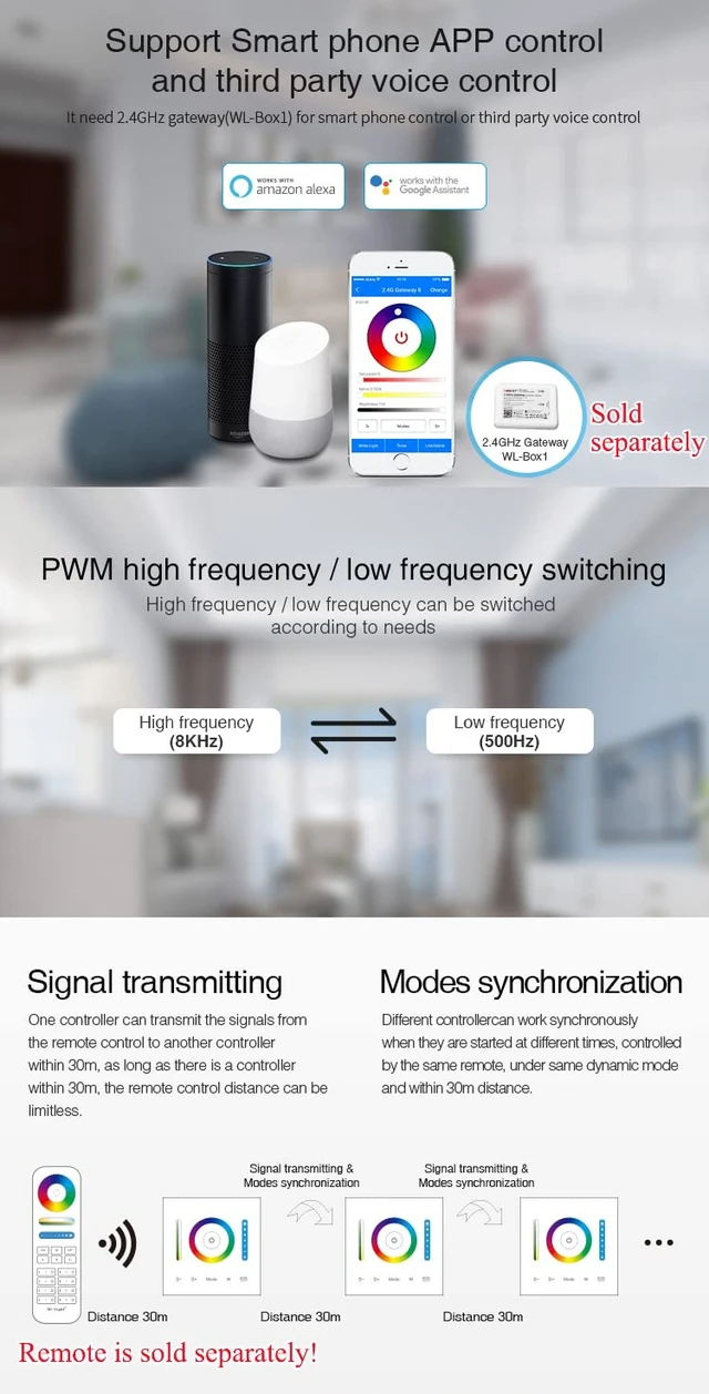 Alt view image 6 of 7 - P3 Wall-Mounted Full Touch Panel Controller for 3528 5050 2835 RGB RGBW RGB+CCT Dimmable Color Changing LED Strip Lighting DC 12-24V 10A 120W 240W.Support Voice and DMX512 Control