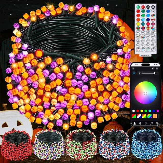 Main image of Smart Color Changing Halloween Lights, 66FT 200 LED RGB String Lights with Remote & App Controlled, Music Sync Multiple Modes, Waterproof Indoor Outdoor Holiday Xmas Tree Party Decor