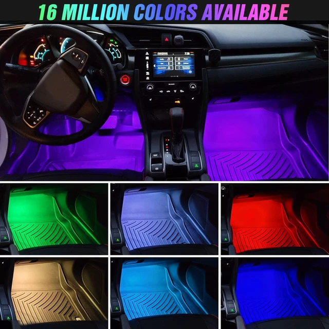 Alt view image 7 of 7 - 4PCS USB Car Interior Neon Accent Lights RGB App and Button Control | 5V DC Multi Color Music LED Strips Under Dash Lighting Kit with Sound Active Function