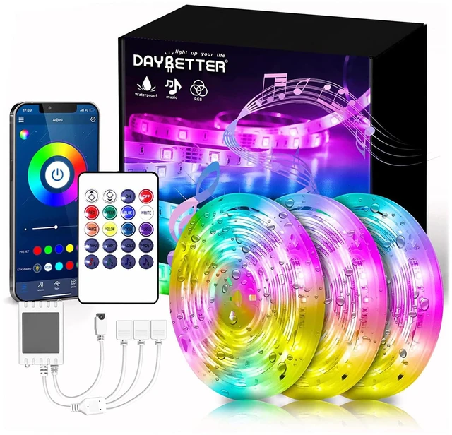 Main image of Led Strip Lights Waterproof, Smart Outdoor Lights, Led Light Strips with Remote, App Control, 5050 RGB Color Changing Led Lights for Bedroom, Roof Eaves, Room Decor 50 ft(3 Rolls of 16.4ft)