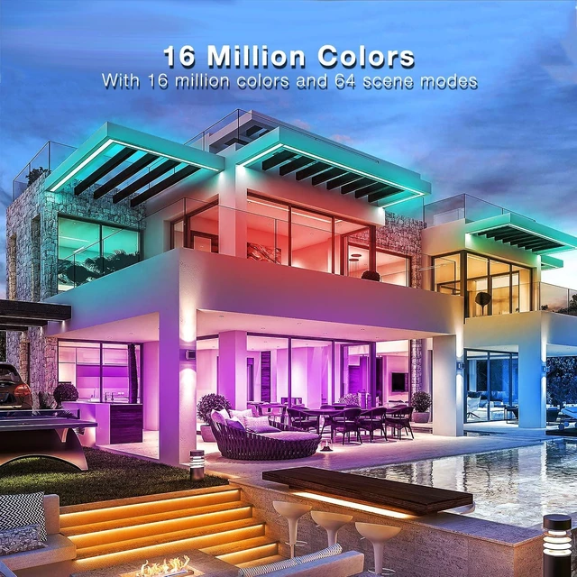 Alt view image 5 of 7 - Led Strip Lights Waterproof, Smart Outdoor Lights, Led Light Strips with Remote, App Control, 5050 RGB Color Changing Led Lights for Bedroom, Roof Eaves, Room Decor 50 ft(3 Rolls of 16.4ft)