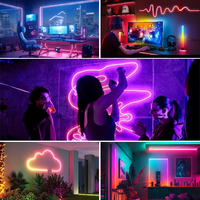 Alt view image 4 of 7 - 20Ft Neon Rope Lights,Flexible Led Rope Lights Control with App/Remote,Multiple Modes Rope Lights,IP65 Outdoor Waterproof,Music Sync Light Strip for Bedroom