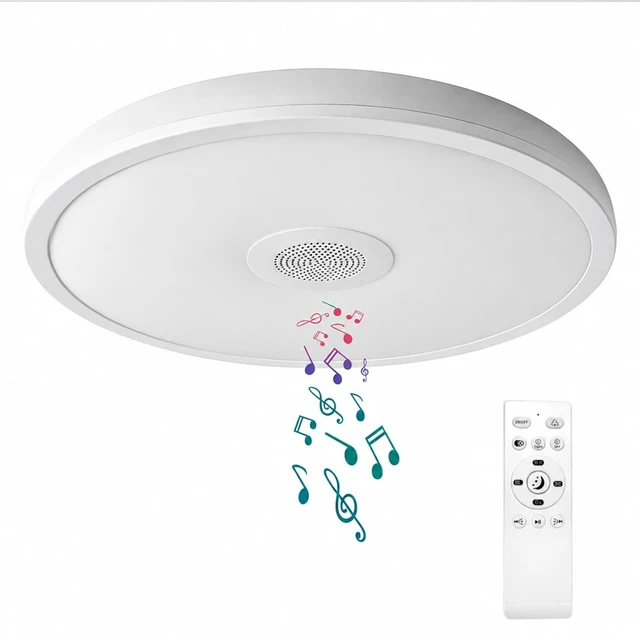 Main image of Smart Waterproof LED Flush Mount Ceiling Light Fixture,with Bluetooth Speaker,11 Inch,18 watt,Dimmable Music Lamp,RGB Color Changing Light with Remote Control,for Bathroom,Shower,Bedroom