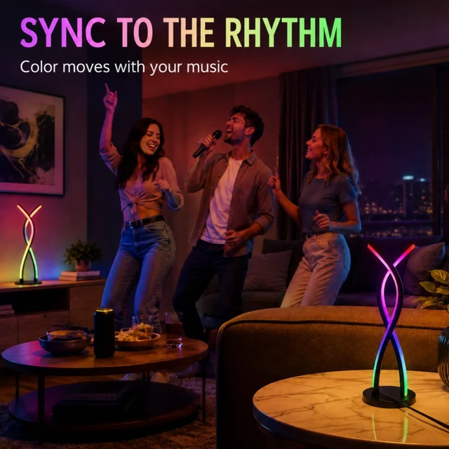 Alt view image 2 of 7 - Smart RGB LED Table Lamp with Music Sync & App Control | Modern ambient desk lamp with 10%-100% dimming and color changing effects. USB powered RGB light for bedroom and home decor.