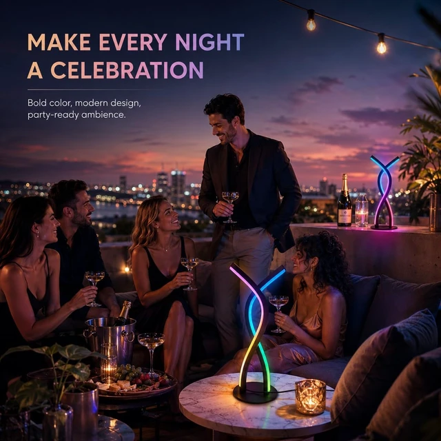Alt view image 4 of 7 - Smart RGB LED Table Lamp with Music Sync & App Control | Modern ambient desk lamp with 10%-100% dimming and color changing effects. USB powered RGB light for bedroom and home decor.