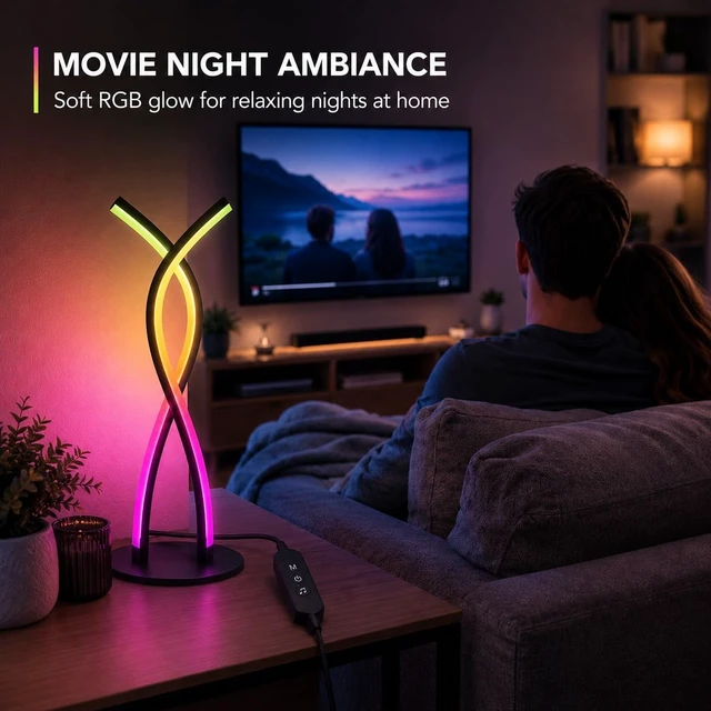 Alt view image 7 of 7 - Smart RGB LED Table Lamp with Music Sync & App Control | Modern ambient desk lamp with 10%-100% dimming and color changing effects. USB powered RGB light for bedroom and home decor.