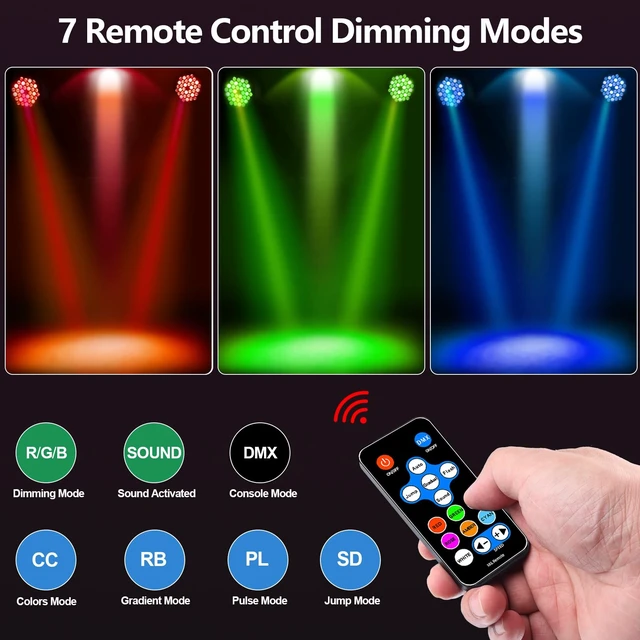 Alt view image 3 of 7 - 36 LED Par Lights, RGB Stage Lights Par Can Light, 36W DJ Lights Stage Lighting Uplights with Sound Activated, DMX and Remote Control Uplights for Events Wedding Party (1)