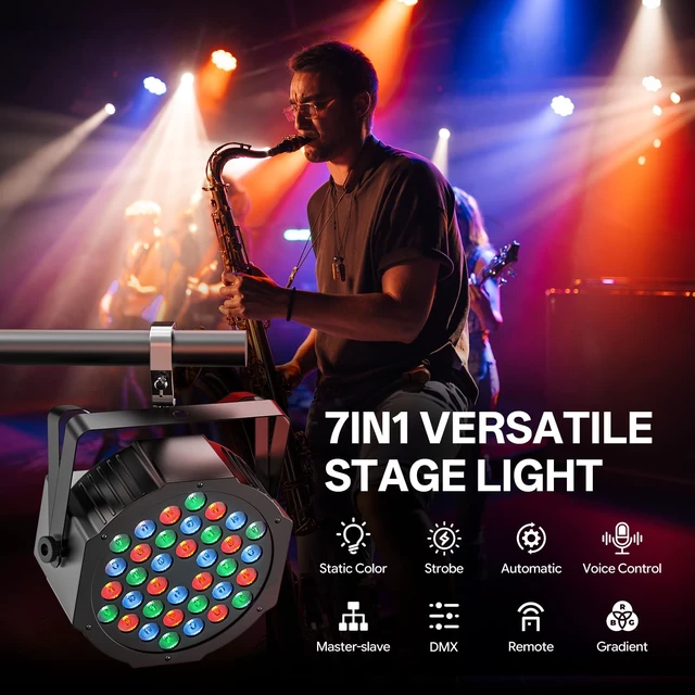 Alt view image 4 of 7 - 36 LED RGB Stage Par Lights by Remote DMX Control 2pack | Sound Activated,1-33Hz strobe,50000hour LED lifespan,DJ Uplighting for Wedding Party Club Christmas