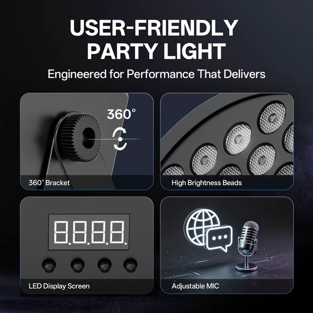 Alt view image 5 of 7 - 36 LED RGB Stage Par Lights by Remote DMX Control 2pack | Sound Activated,1-33Hz strobe,50000hour LED lifespan,DJ Uplighting for Wedding Party Club Christmas