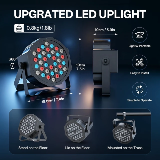 Alt view image 7 of 7 - 36 LED RGB Stage Par Lights by Remote DMX Control 2pack | Sound Activated,1-33Hz strobe,50000hour LED lifespan,DJ Uplighting for Wedding Party Club Christmas