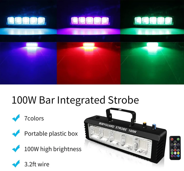 Alt view image 6 of 7 - Strobe Stage Lights Sound Activated, 100W RGB LED Strobe Light, Halloween Light Effect with Remote Control, Professional DJ Party Lights for Banquet Host