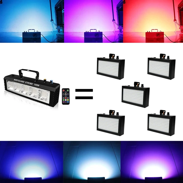 Alt view image 7 of 7 - Strobe Stage Lights Sound Activated, 100W RGB LED Strobe Light, Halloween Light Effect with Remote Control, Professional DJ Party Lights for Banquet Host