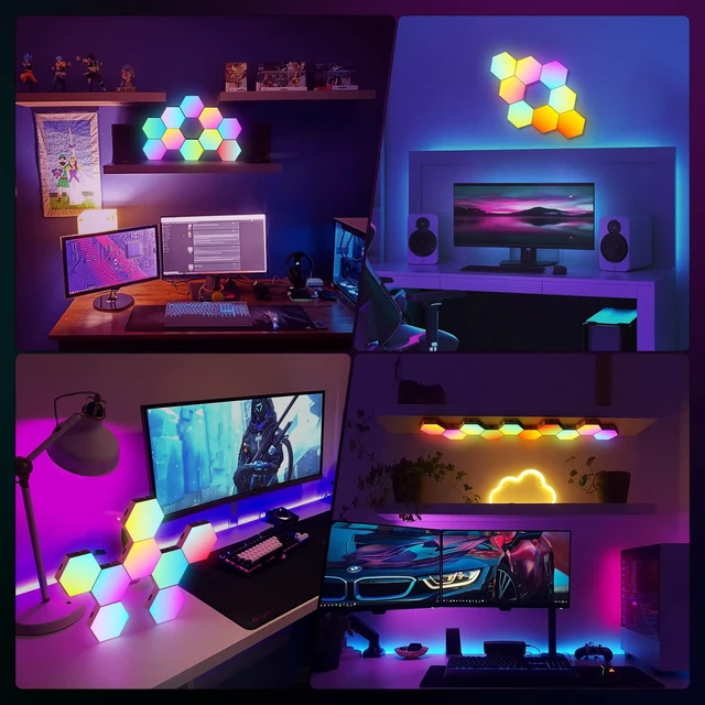 Alt view image 6 of 7 - Hexagon LED Light Panels 8 Pack RGB Wall Decor Lights with Music Sync, App & Remote Modular Home & Christmas Decor for Bedroom, Living Room, and Room Decor