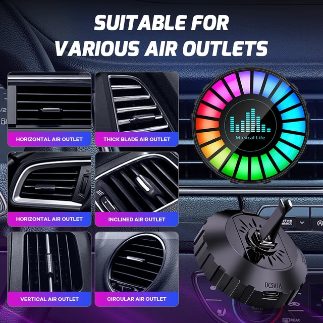 Alt view image 5 of 7 - RGB Sound Control Fragrance Light LED Music Rhythm Ambient Lights Clip-on Air Vent Freshener Pickup Lamp Universal Interior Accessories for Car Home Party