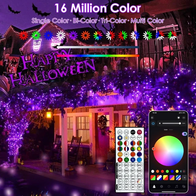 Alt view image 3 of 7 - Smart Color Changing Christmas Halloween Tree Light String 66 FT 200 LED | App and Remote Controlled,Music Syn, 16M Multicolors and Multi Modes, Timer, IP44 Waterproof Indoor Outdoor RGB Xmas lights