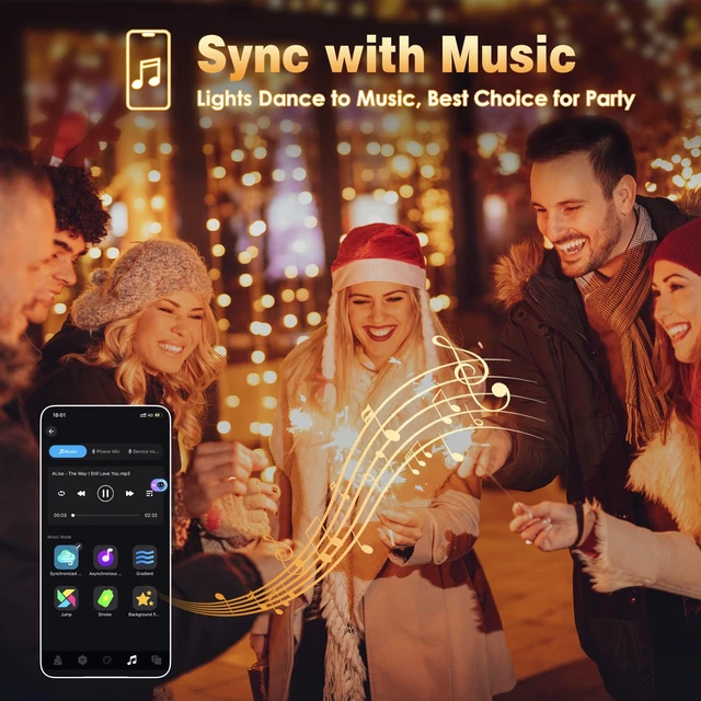 Alt view image 7 of 7 - Smart Color Changing Christmas Halloween Tree Light String 66 FT 200 LED | App and Remote Controlled,Music Syn, 16M Multicolors and Multi Modes, Timer, IP44 Waterproof Indoor Outdoor RGB Xmas lights