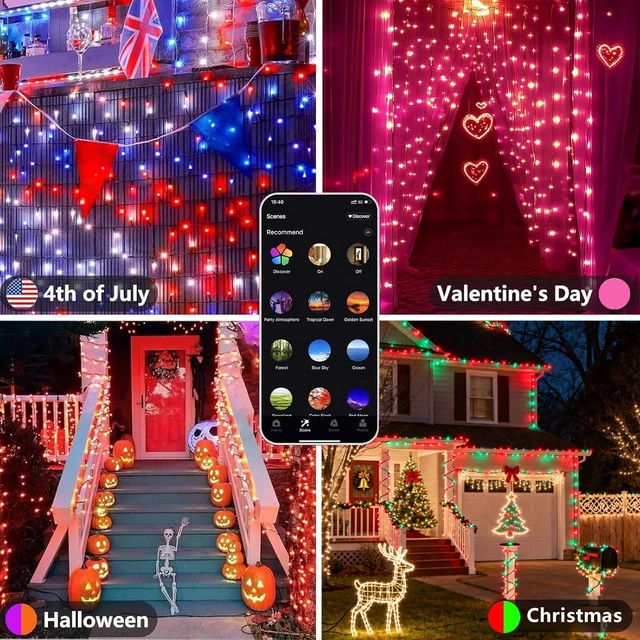 Alt view image 5 of 7 - Smart Color Changing Christmas Halloween Tree Light String 66 FT 200 LED | App and Remote Controlled,Music Syn, 16M Multicolors and Multi Modes, Timer, IP44 Waterproof Indoor Outdoor RGB Xmas lights