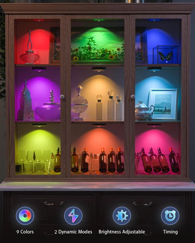 Alt view image 5 of 6 - Rechargeable RGB Puck Lights with Remote,Wireless LED Tap Lights | Dimmable Touch Control Under Cabinet Lighting, USB Lights for Shelf,Cabinet,Kitchen & Closet,6 Pack