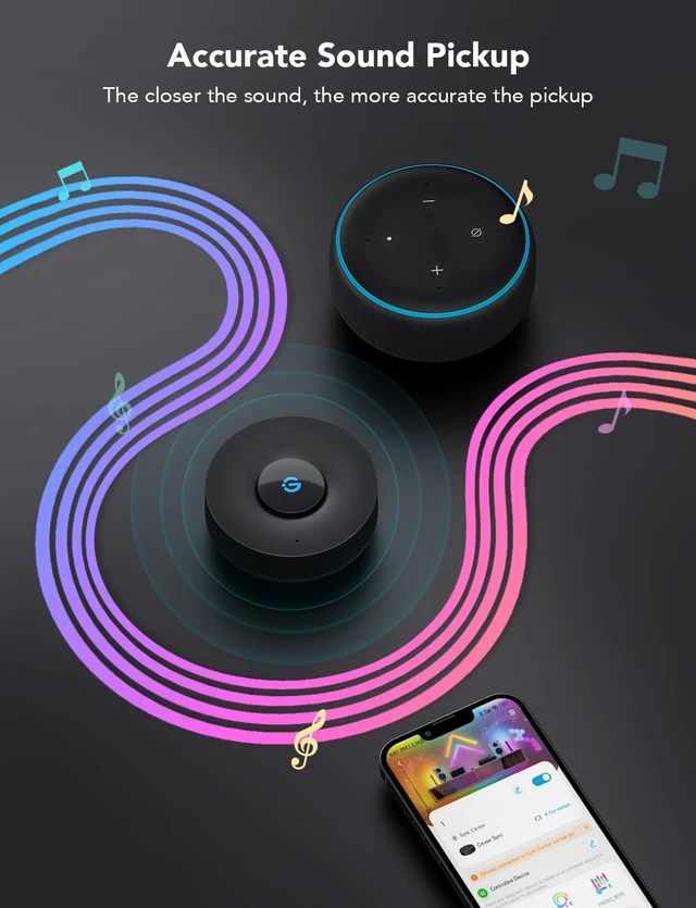 Alt view image 4 of 7 - Music Sync Box, Bluetooth Group Control 7 Devices | 22 Dynamic Music Modes, Battery Powered, USB Charged, Supports All Govee Smart Color Light Products
