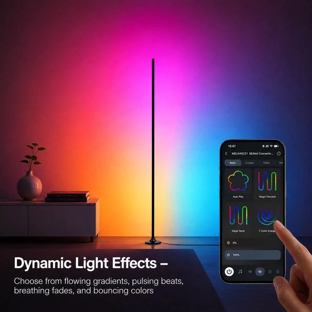 Alt view image 3 of 7 - Corner Floor Lamp,Smart Ambient Light for Gaming Room | Remote & App Control,16 Million Colors & 100+ Scene Modes, Music Sync ,RGB Color Changing Floor Lamp for Living Room