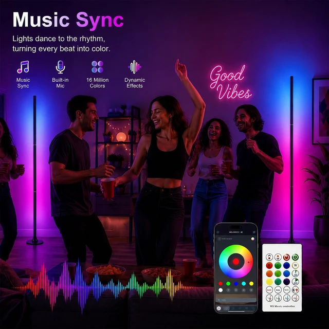 Alt view image 4 of 7 - Corner Floor Lamp,Smart Ambient Light for Gaming Room | Remote & App Control,16 Million Colors & 100+ Scene Modes, Music Sync ,RGB Color Changing Floor Lamp for Living Room