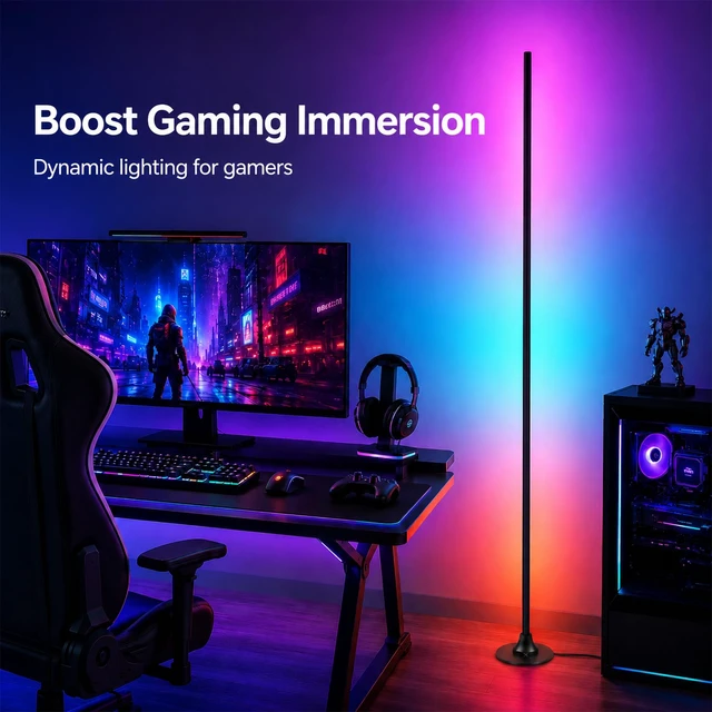 Alt view image 5 of 7 - Corner Floor Lamp,Smart Ambient Light for Gaming Room | Remote & App Control,16 Million Colors & 100+ Scene Modes, Music Sync ,RGB Color Changing Floor Lamp for Living Room