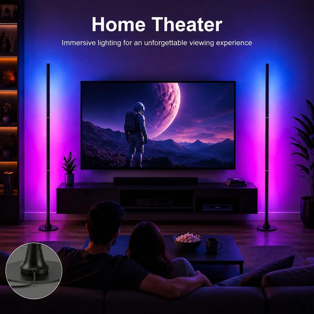 Alt view image 6 of 7 - Corner Floor Lamp,Smart Ambient Light for Gaming Room | Remote & App Control,16 Million Colors & 100+ Scene Modes, Music Sync ,RGB Color Changing Floor Lamp for Living Room