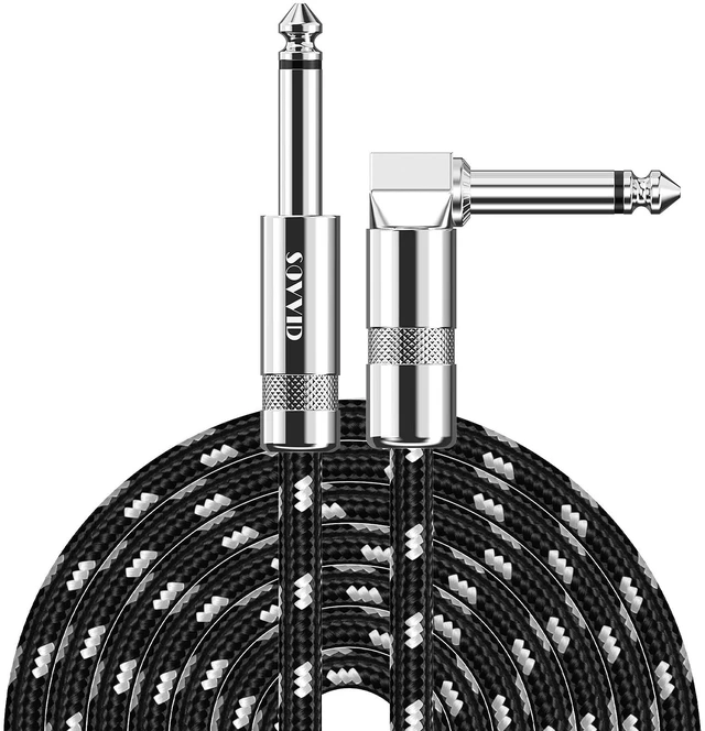 Main image of Guitar Cable 20FT Instrument Cord for Electric Bass Keyboard - 1/4 Inch Right Angle AMP Cable - Black White