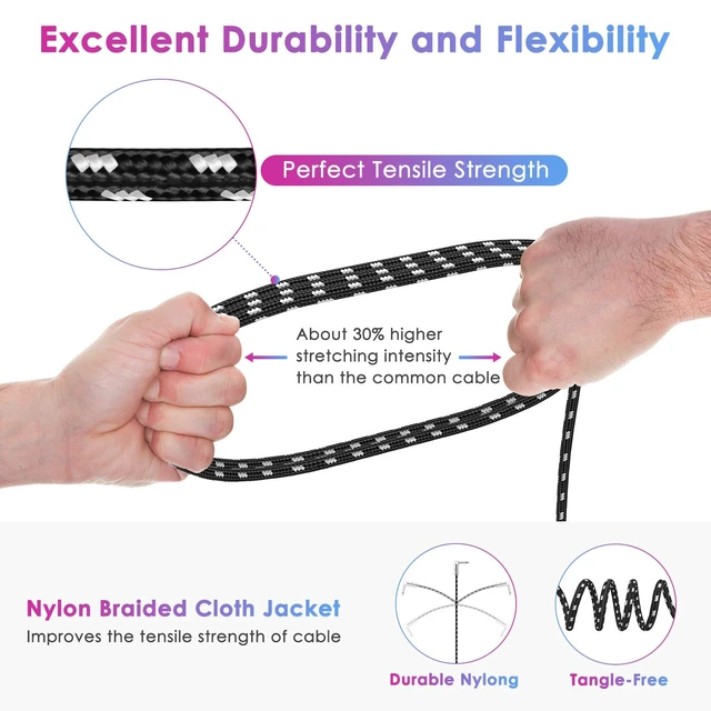 Alt view image 5 of 7 - Guitar Cable 20FT Instrument Cord for Electric Bass Keyboard - 1/4 Inch Right Angle AMP Cable - Black White