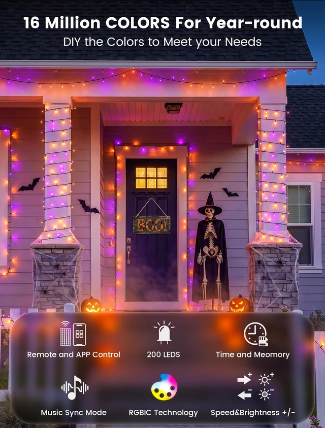 Alt view image 2 of 7 - RGB Christmas Lights, 66FT 200 LED Color Changing String Lights | Smart APP and remote control, dimmable twinkle lights for indoor outdoor Christmas, Halloween, holiday, party, wedding decor