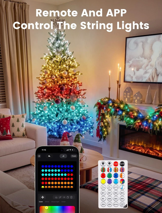 Alt view image 3 of 7 - RGB Christmas Lights, 66FT 200 LED Color Changing String Lights | Smart APP and remote control, dimmable twinkle lights for indoor outdoor Christmas, Halloween, holiday, party, wedding decor