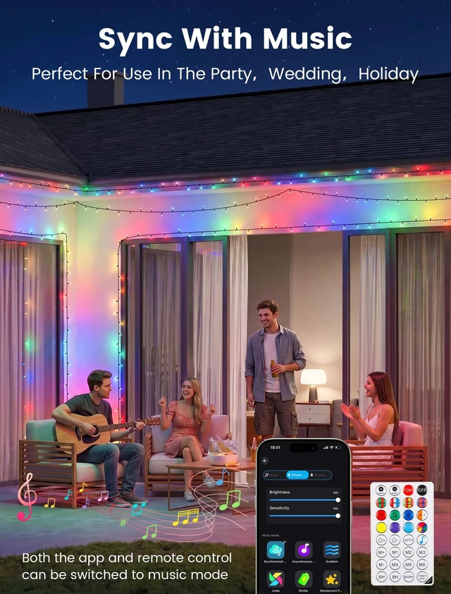 Alt view image 4 of 7 - RGB Christmas Lights, 66FT 200 LED Color Changing String Lights | Smart APP and remote control, dimmable twinkle lights for indoor outdoor Christmas, Halloween, holiday, party, wedding decor